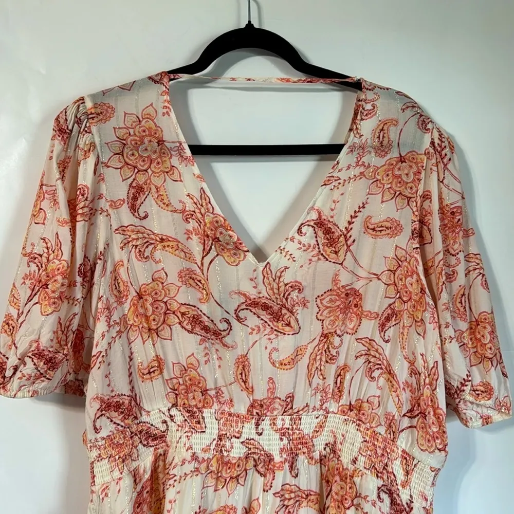 Express Floral Print V Neck Romper - Cream and Orange Size XL NWT - Image 11