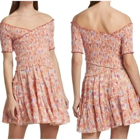 Poupette St Barth Soledad Floral Smocked Mini Dress Size Medium - Image 2