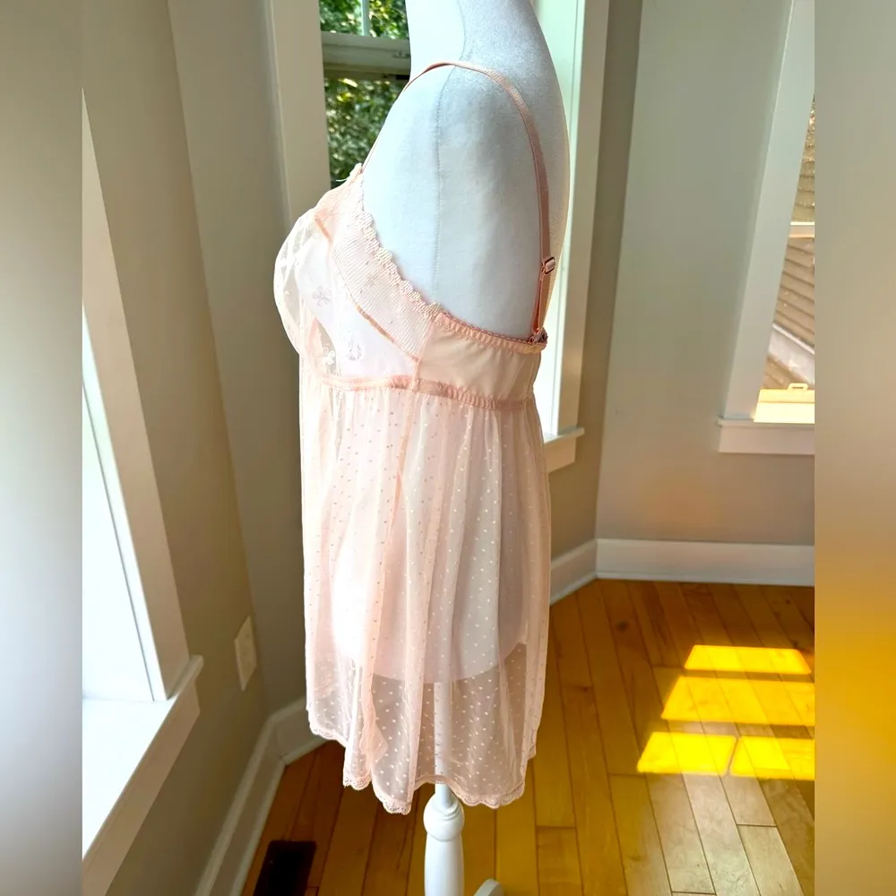 Savage X Fenty Blush Pink Daisy Babydoll Slip Embroidery Swiss Dot Sheer Mesh 1X - Image 3