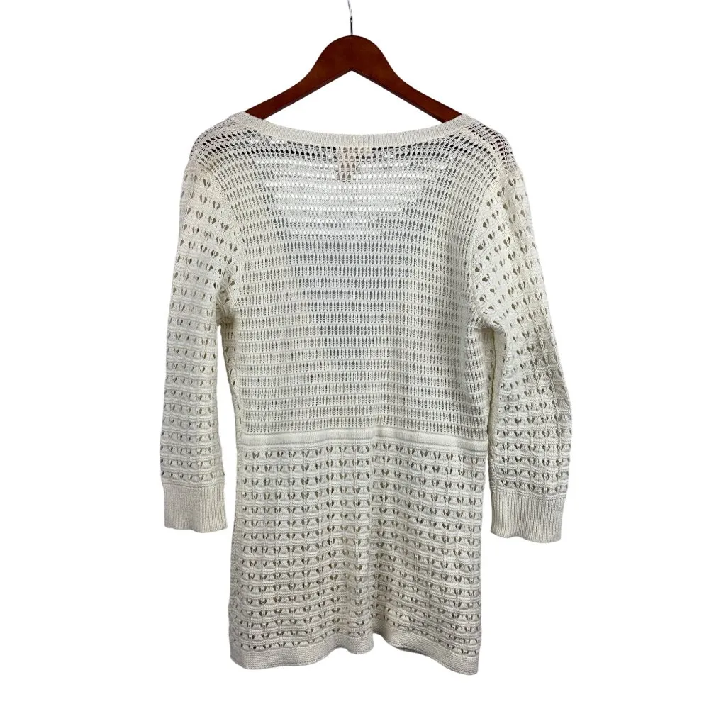 DKNY Jeans Womens Open Knit Cardigan Sweater S White Cotton Acrylic - Image 2