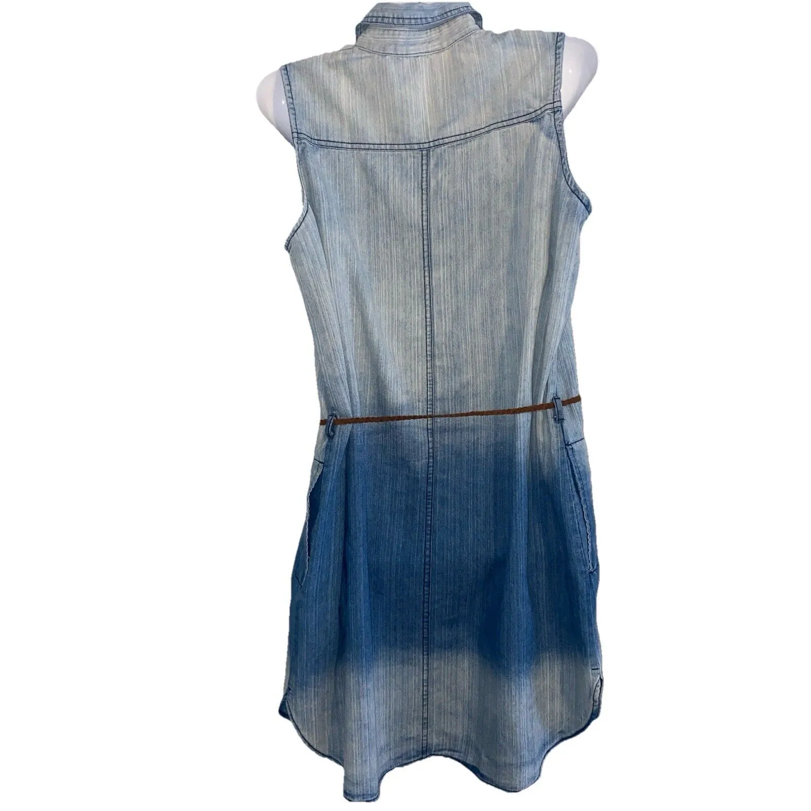 B_Envied Wmn Sz L Ombré Denim Sleeveless Mini Western  Style Belted Dress - Image 2
