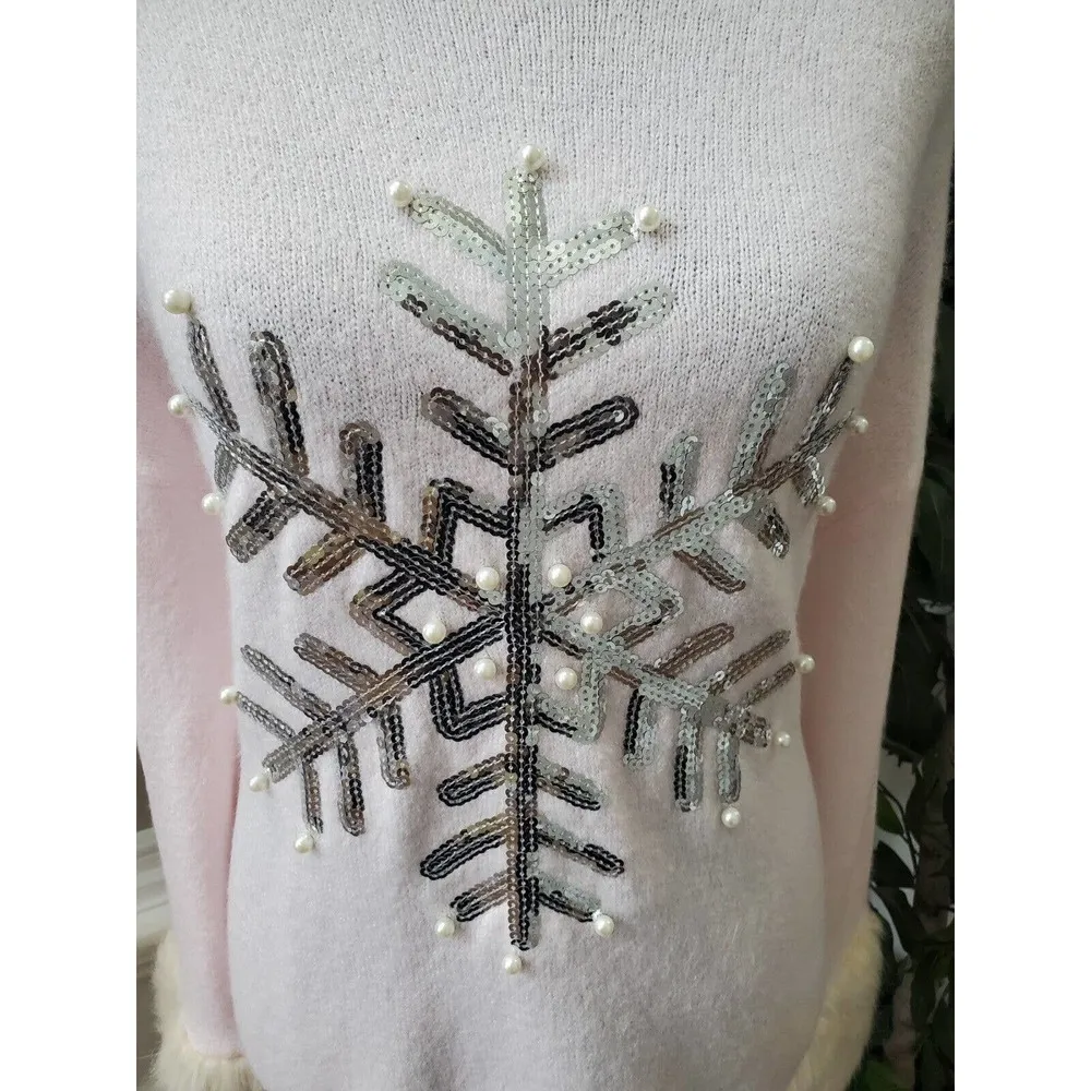 Holiday Time Women Pink Acrylic Round Neck Long Sleeve Pullover Knit Sweater XL - Image 4