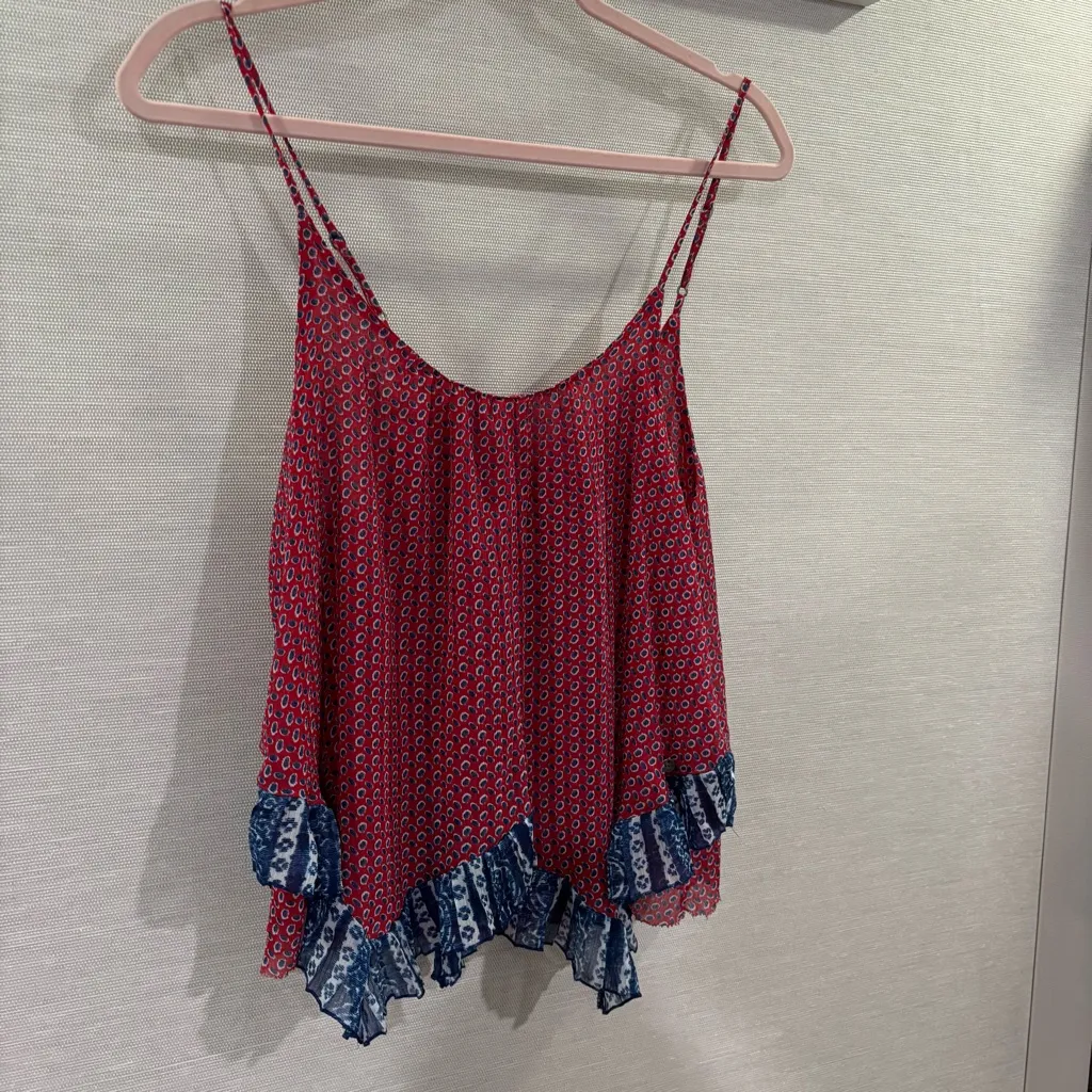 Abercrombie & Fitch Red and‎ Blue Asymmetrical Ruffled Camisole Size Small - Image 2