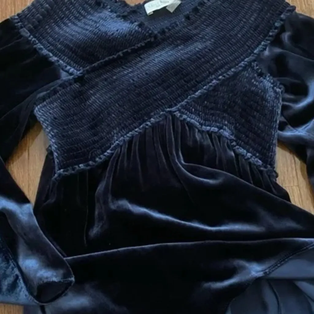 NWT Ramy Brook Liza One-Shoulder Velvet Smocked Top Sz XS Navy - Image 7