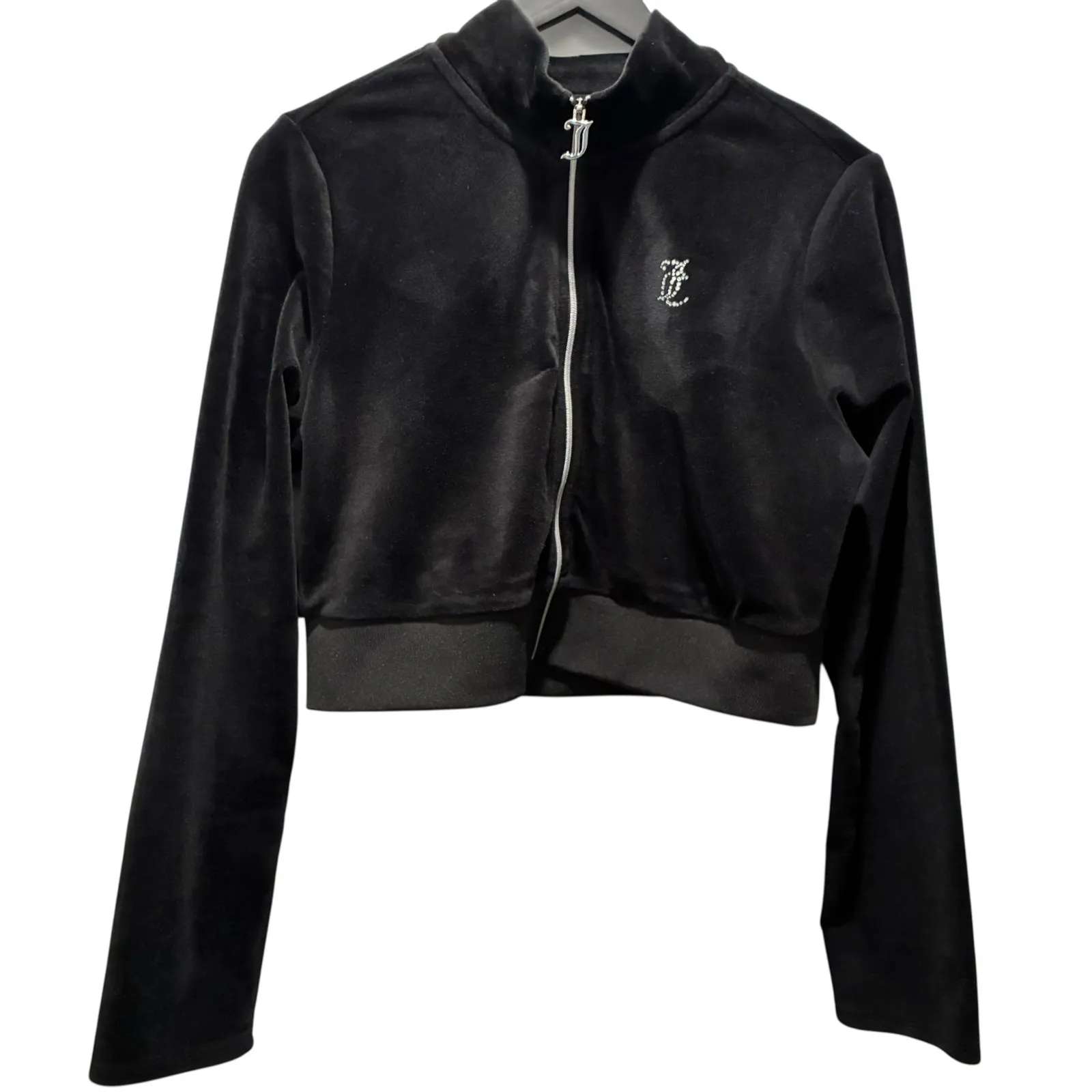 Juicy Couture Jacket Velour Zip Up Rhinestones Sweatshirt White Label Black XL - Image 3