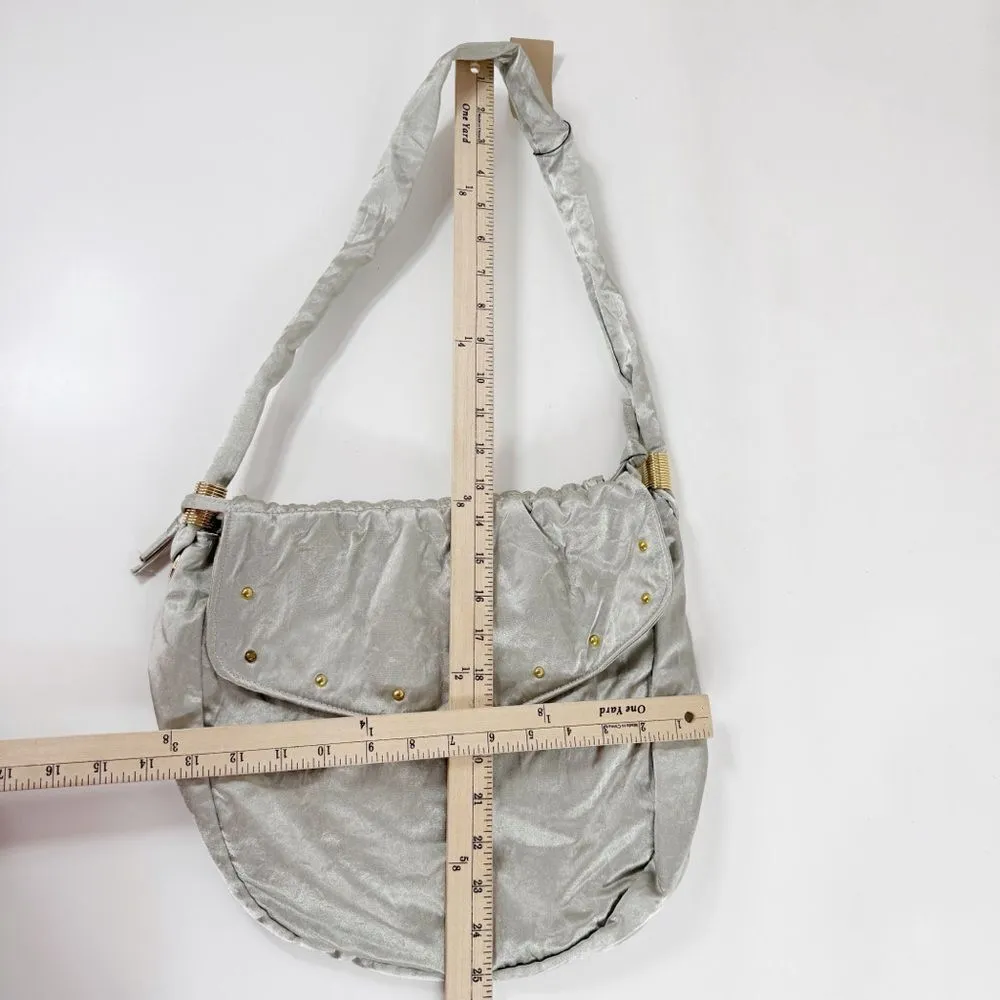 Lily Y2K Satin Studded Drawstring Hobo Shoulder Bag Sage Green Silver Gold‎ - Image 11