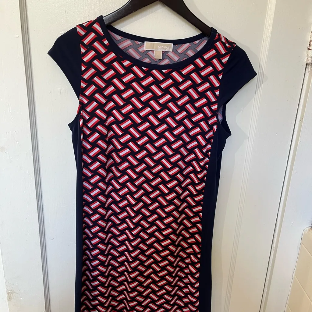 Michael Kors Red and Navy Geometric Mini Dress - Image 3