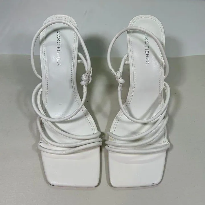 EUC Marc Fisher Dareta Faux Leather Square Toe Strappy Heels Womens 10‎ White - Image 2