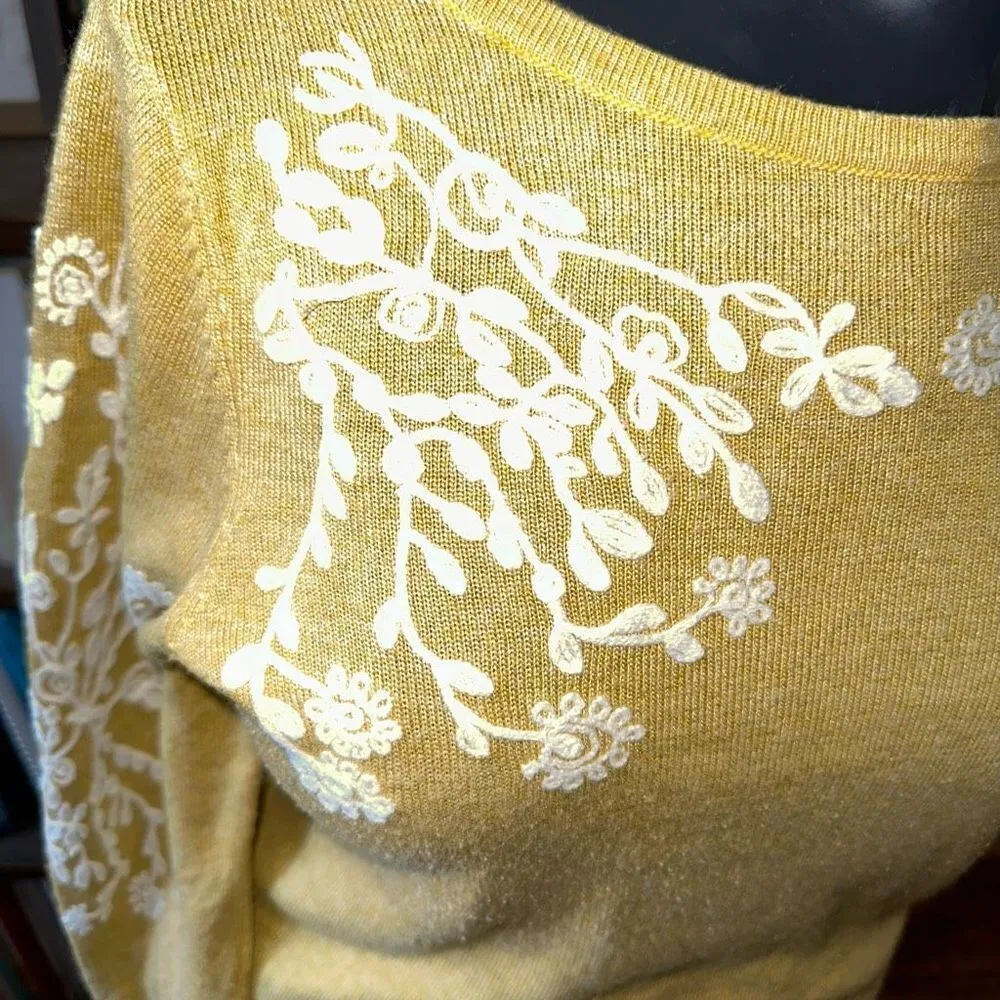 Rain + Rose mustard yellow XS embroidered boho sweater - Image 2