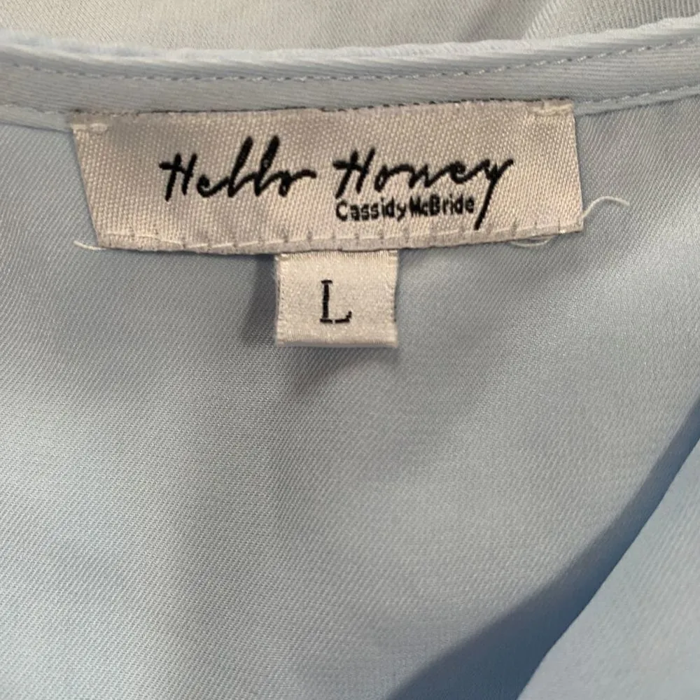 Hello Honey Dress Pastel Blue Tiered Midi Vneck Ruffle Trim Short Sleeves Size L - Image 9