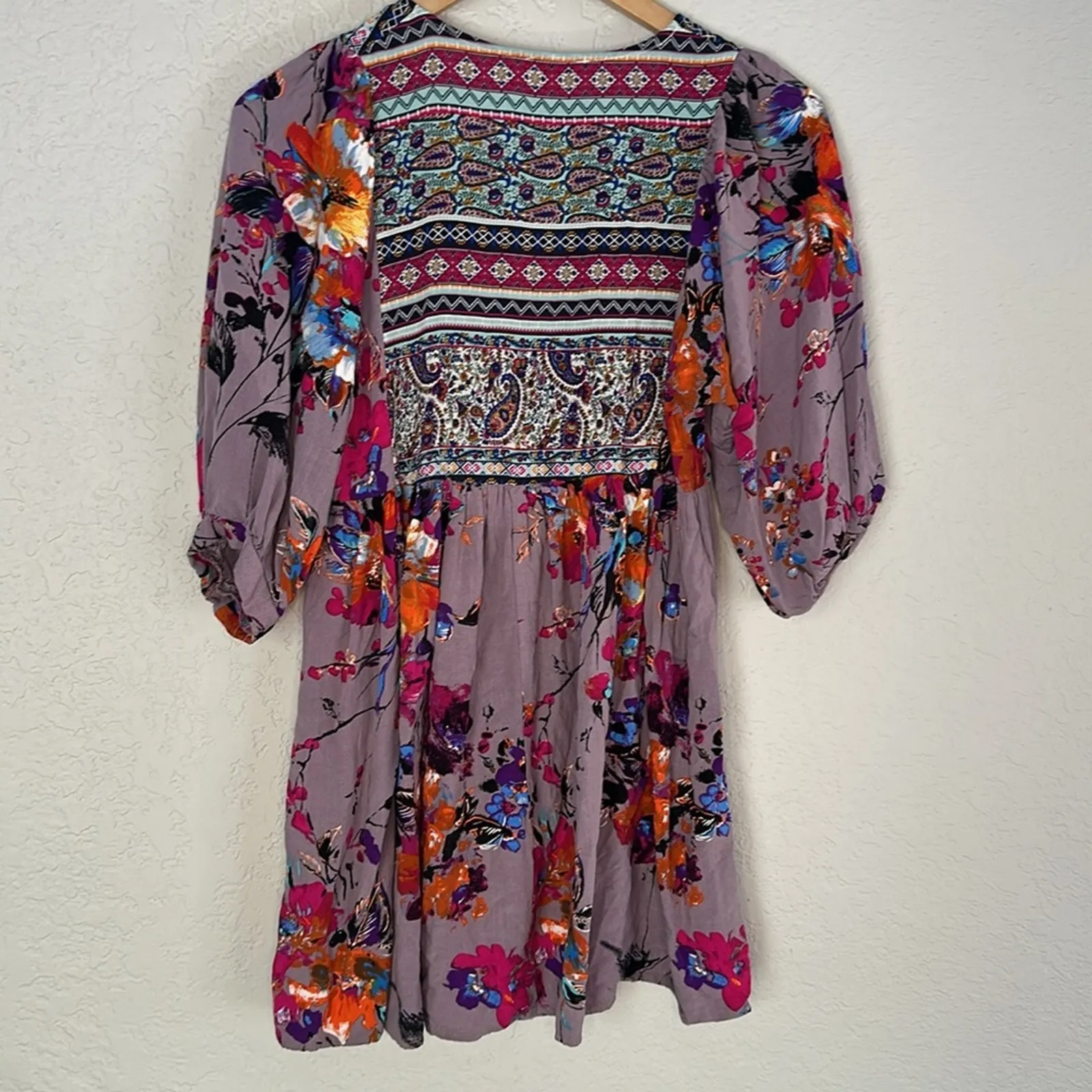 Umgee Babydoll Tunic Dress Floral Peasant Purple Garden Boho Indie Featival - Image 8