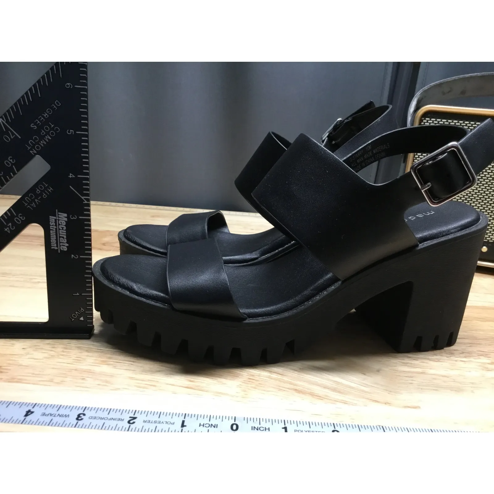 Madden Girl G-Starry Chunky Lug-Sole Platform Sandals Women's 10 Black Leather - Image 5