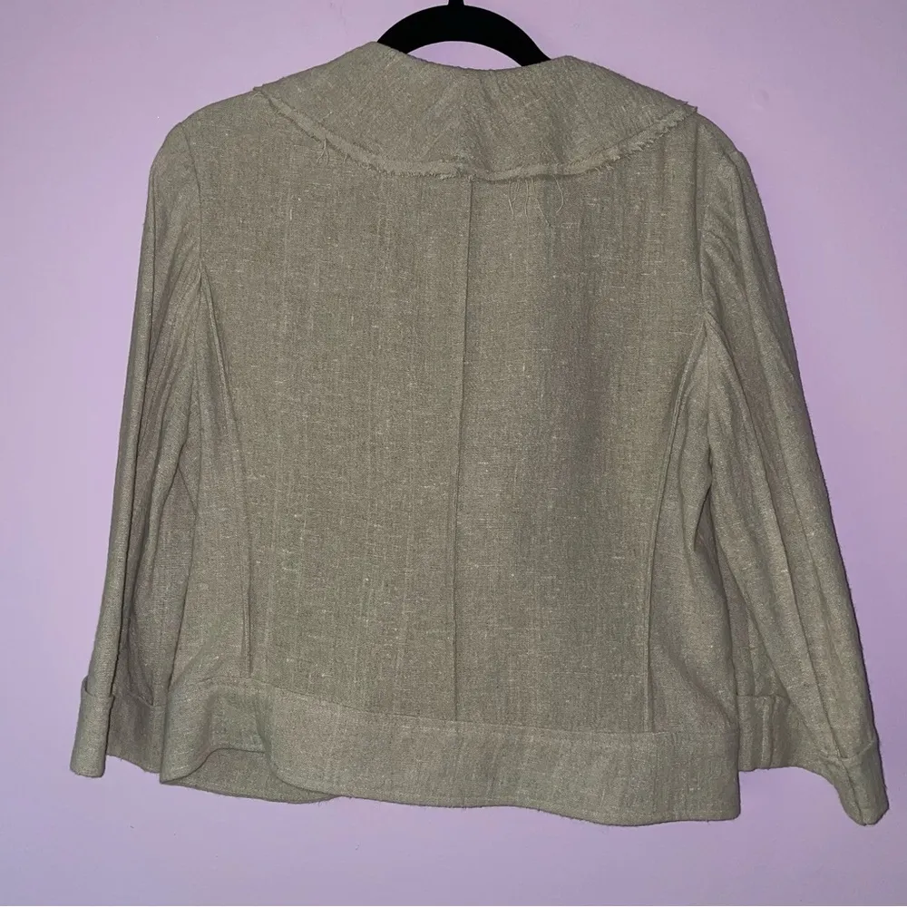 Emil Rutenberg Size S Tan Linen Blazer Jacket Ruffle Collar Artsy Lagenlook - Image 5