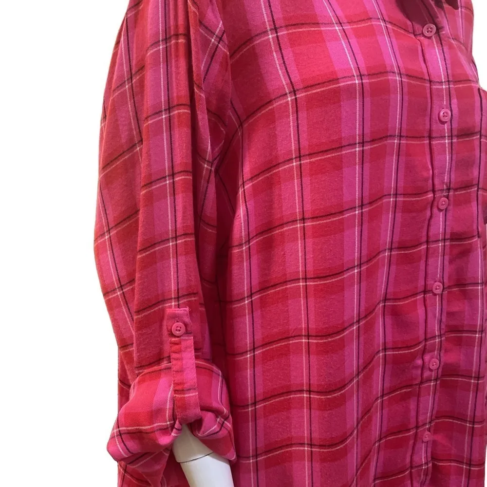Lane Bryant Pink Plaid Flannel Button Down Long Sleeve Shirt 22/24 - Image 5