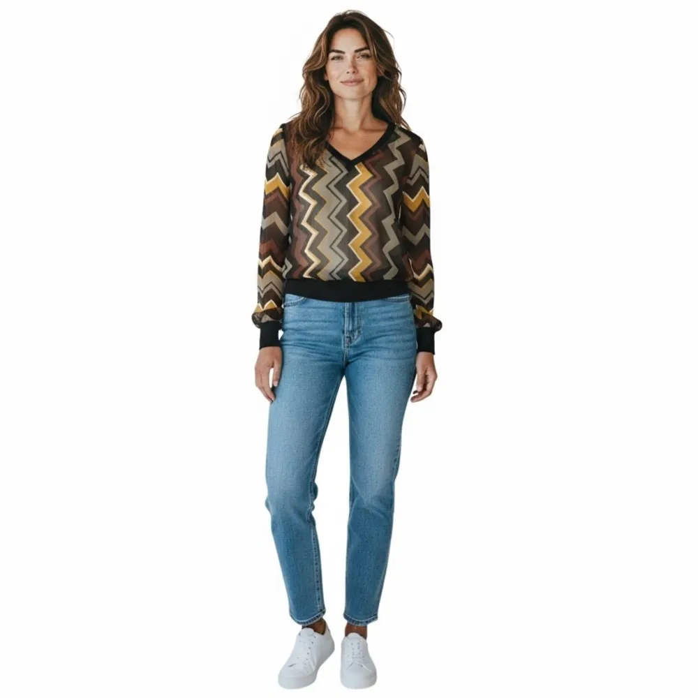 MISSONI For Target Collection Small S Zig Zag Long Sleeve V Neck Blouse - Image 2