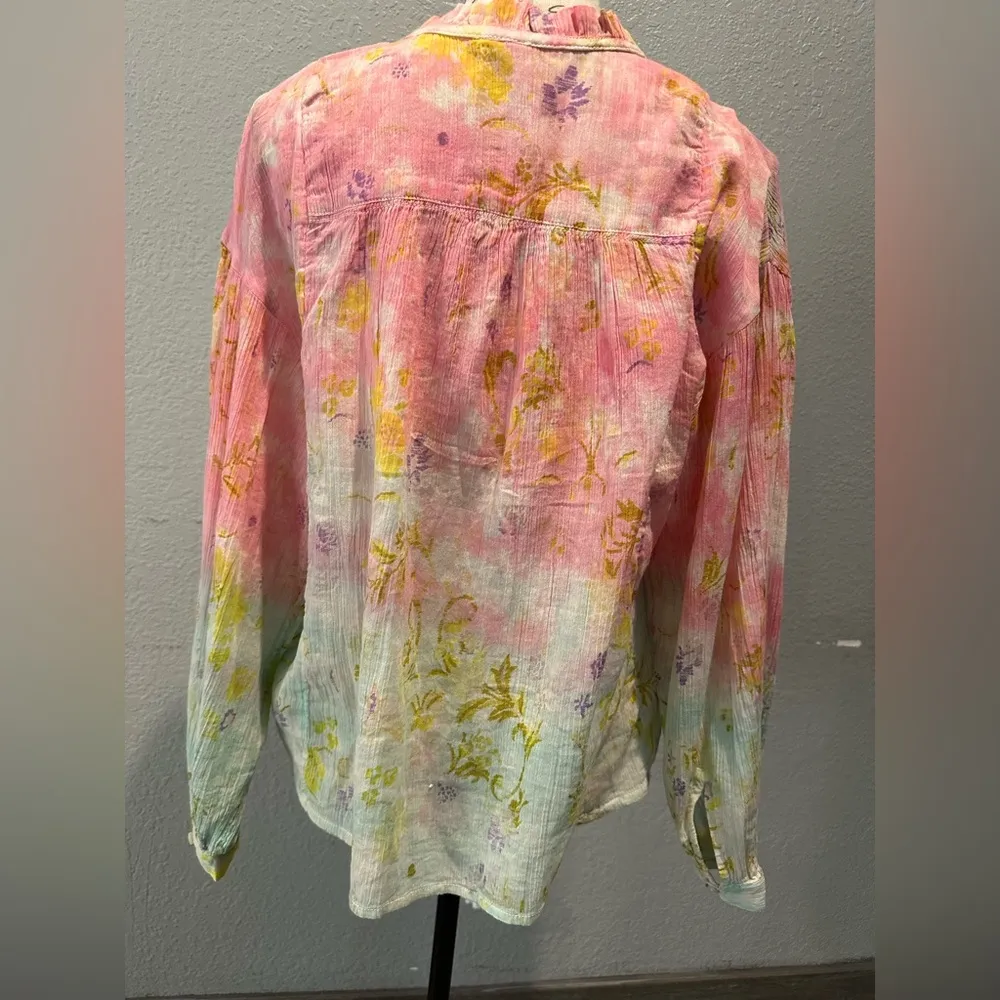 New Anthropologie Pilcro Tavi Tie Dye Floral Gauze Blouse Size XS Pink - Image 6