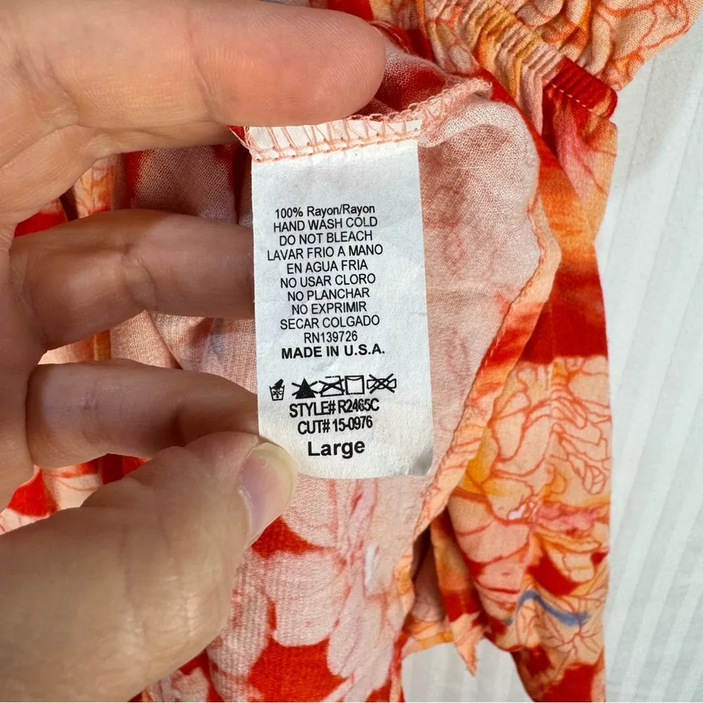 Honey Punch Floral Red/Orange Romper Size Large Sweetheart Neckline Tie Front - Image 4