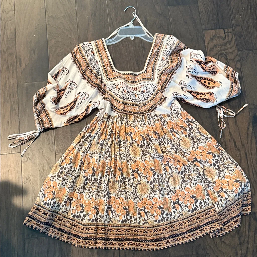 Free People Backless Paisley Dress in Black, White, and Orange - Image 3