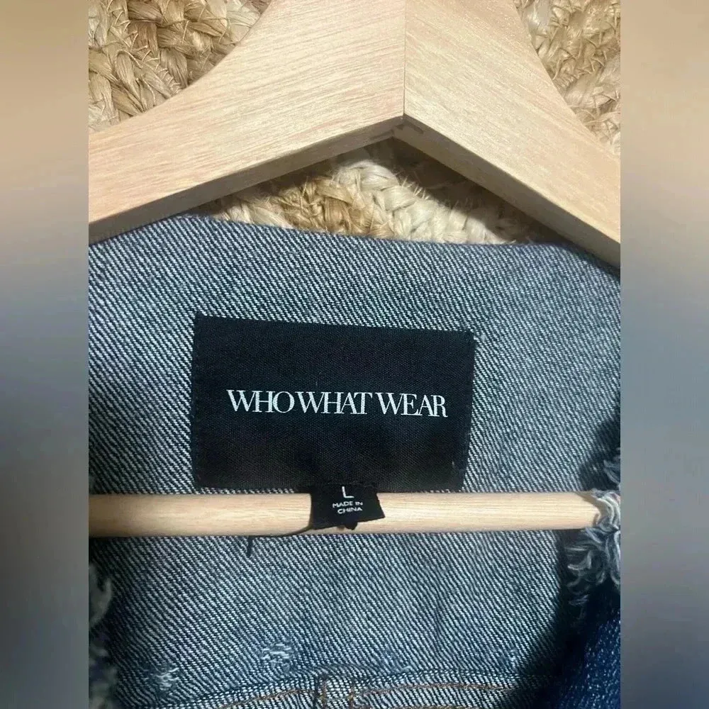 WhoWhatWear Women's Dark Wash Denim Fringe Biker Jacket, Size L,Brand New no tag - Image 3