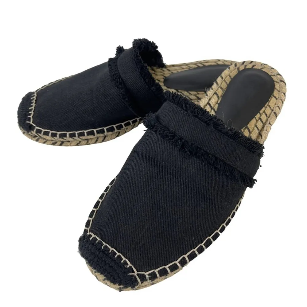 JOIE Black Cain Fringe Espadrille Mules Slides Shoes Size 39 US 9 - Image 2
