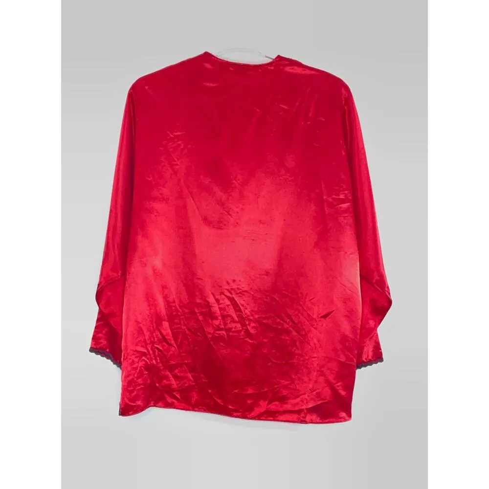 Victoria's Secret Vintage Gold Label Red Open Front Lace Trim Kimono Size Large - Image 6