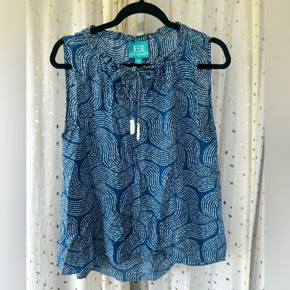 Escapada Swirly Dot Design Ruched Drawstring Neckline With Beaded Tassel Ties M - Image 2