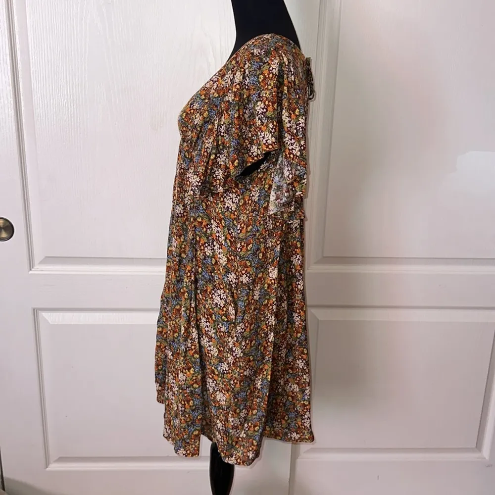 MICRO FLORAL PRINT BABYDOLL RUFFLE DRESS Orange - Image 3