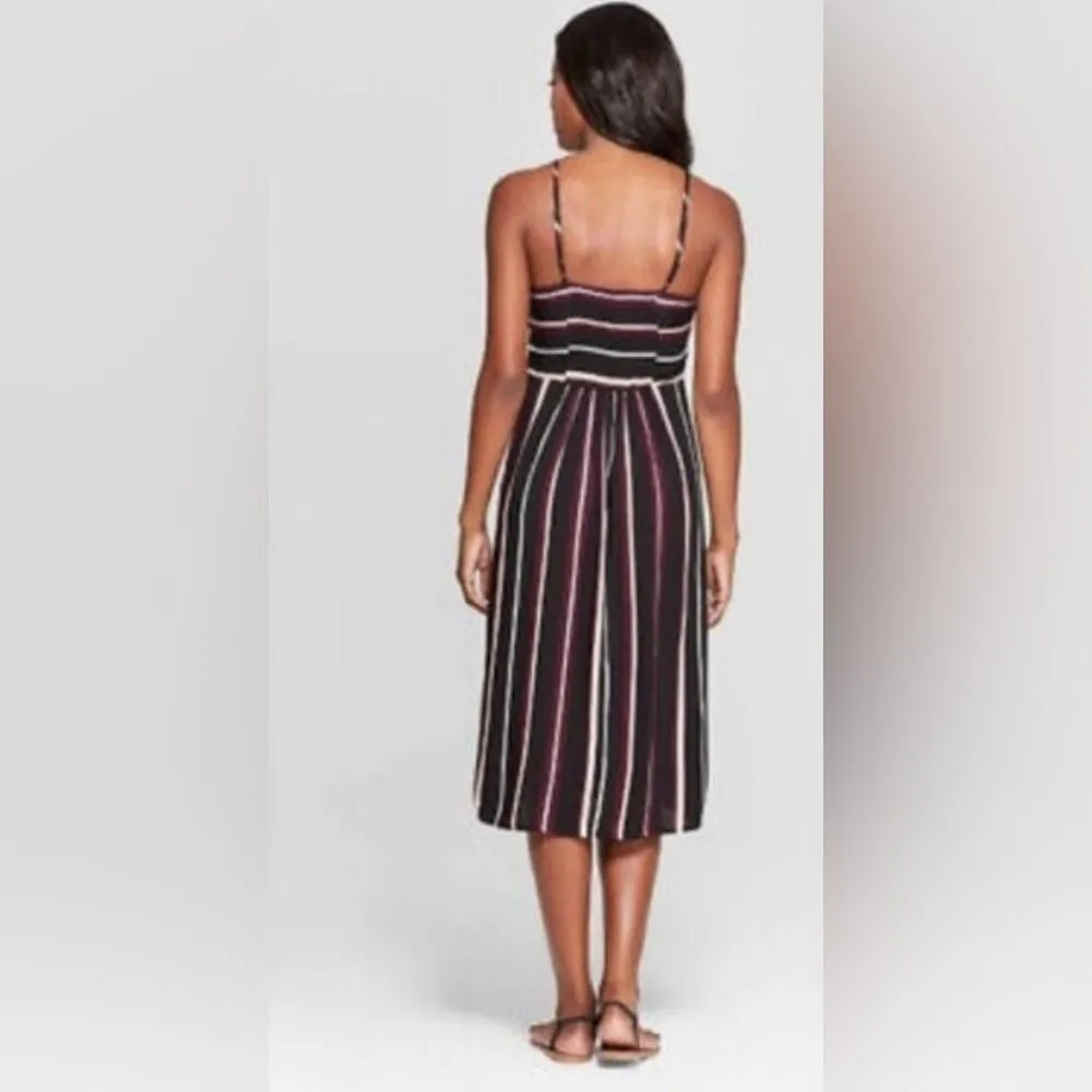 Black and pink wine square neck side button midi dress with pockets size large - Image 2