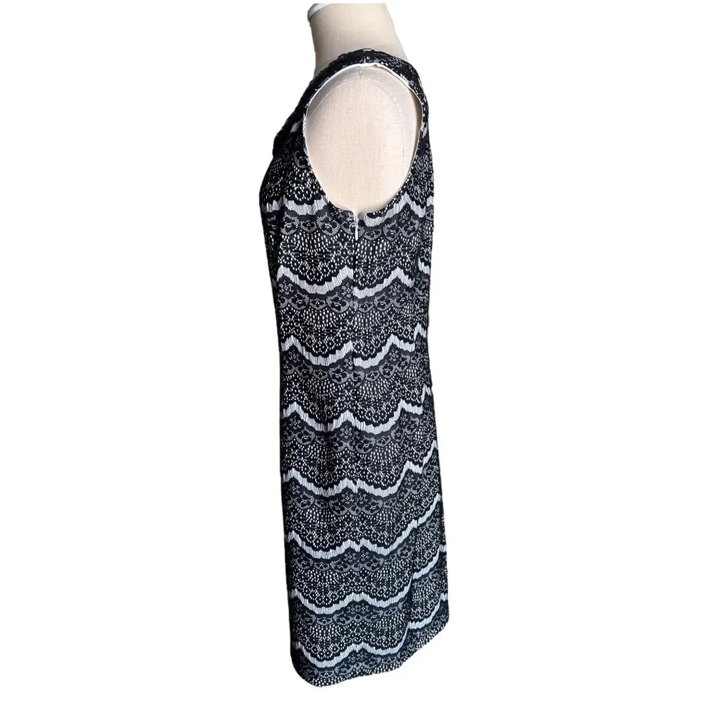 DRESS BARN Black White Scalloped Lace Beaded Sleeveless Stretch Dress Size 4 - Image 7