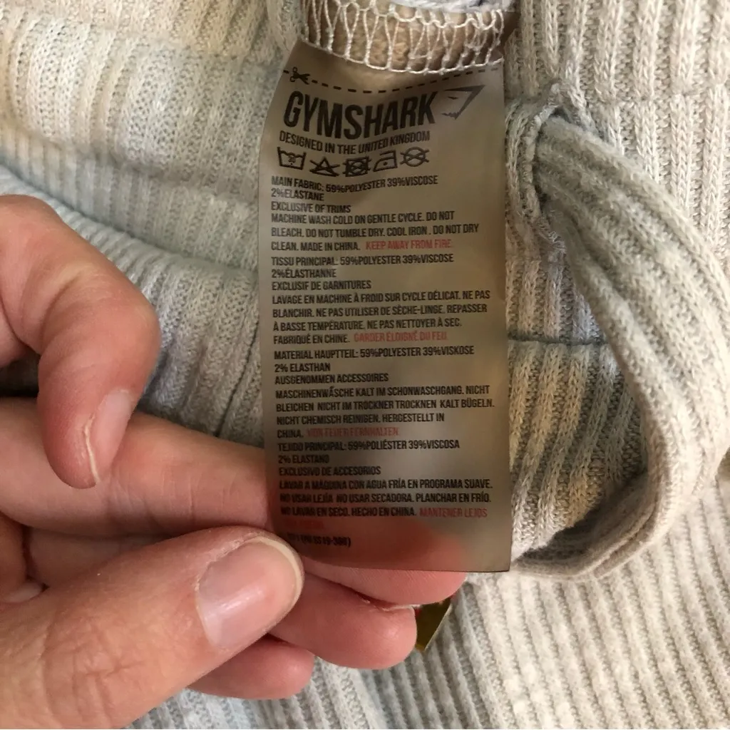 Gymshark Ribbed Knitwear wide leg crop pants beige small - Image 3