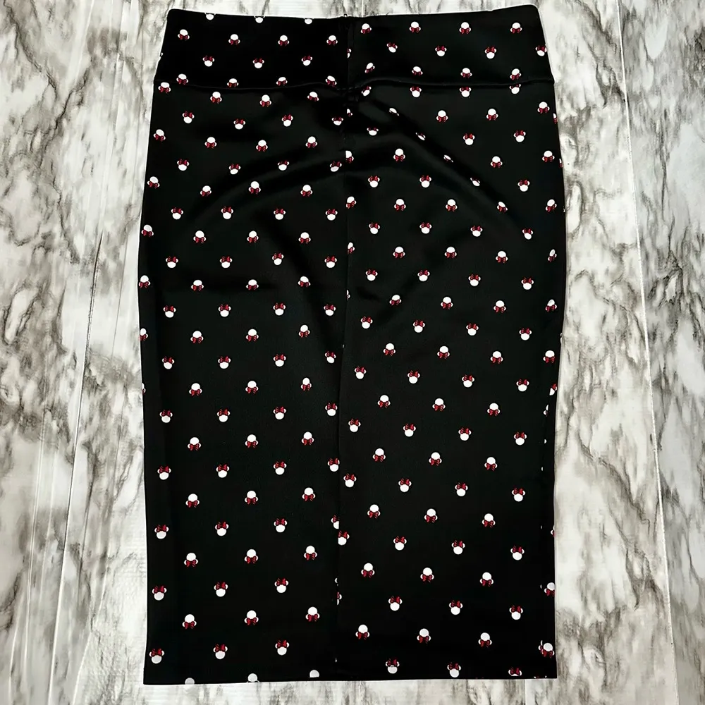 Disney Black Minnie Mouse Polka Dots Back Zip Pencil Skirt Playful Working Girl - Image 3