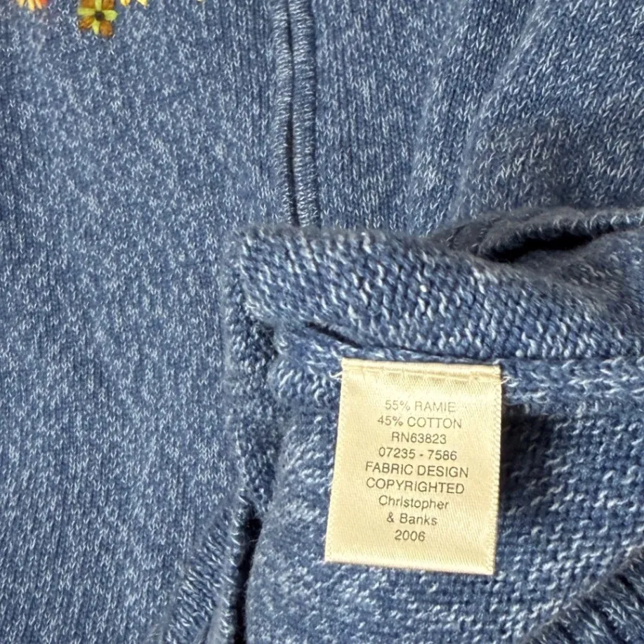 Christopher & Banks Blue Floral Embroidered Zip Up Cardigan Sweater Womens M - Image 4