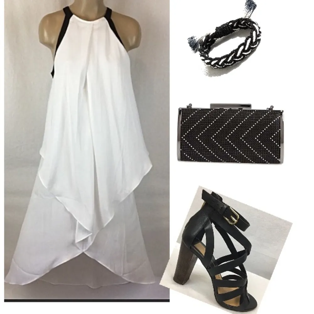 Neiman Marcus White & Black Midi Asymmetrical Hem Sleeveless Dress 8 New - Image 2