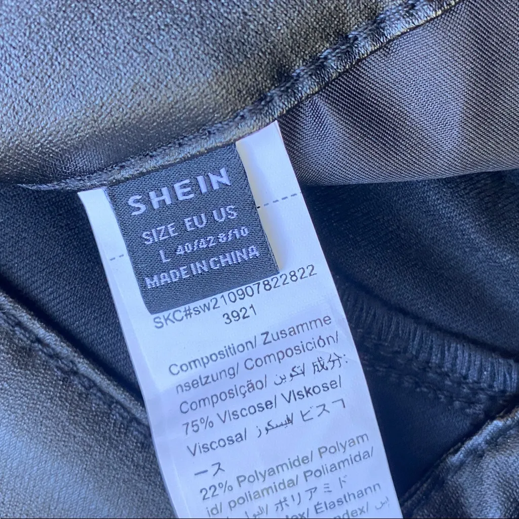 SHEIN Black Faux Leather Pants Womens Sz Large Coated Pant Stretch - Image 4