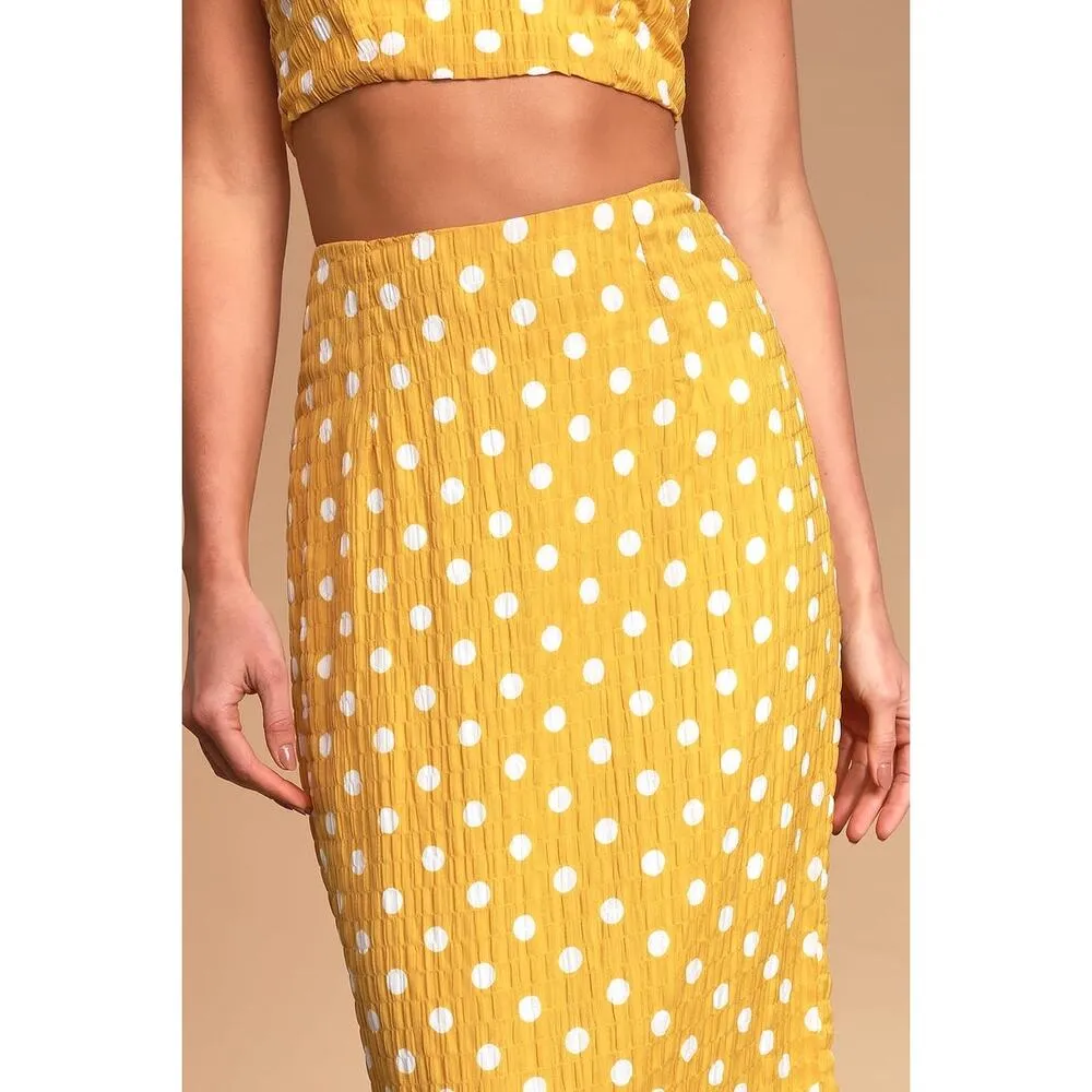 Lulus Toby Heart Ginger Selena Yellow Polka Dot Midi Fitted Pencil Skirt Size XS - Image 10