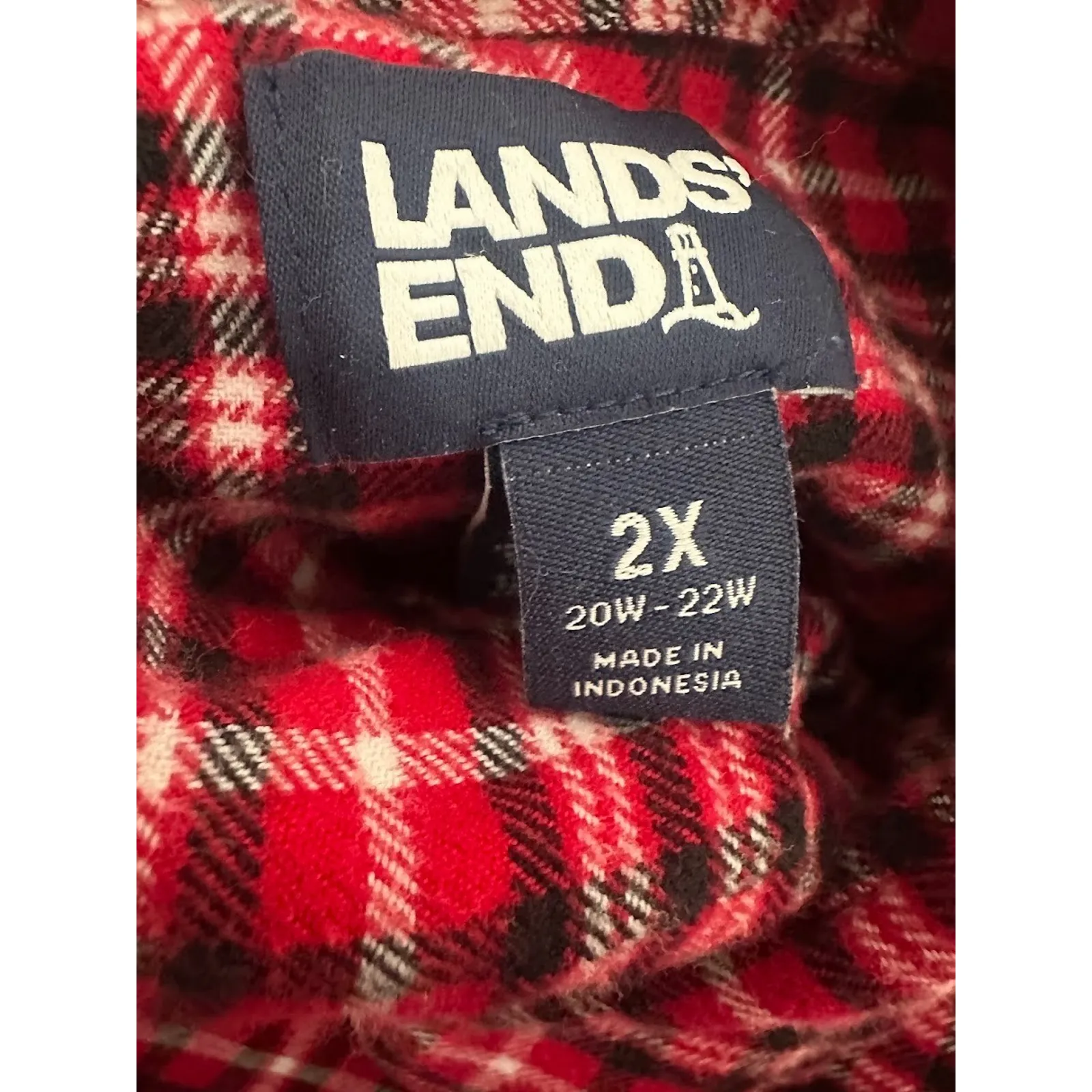 Lands End Red Tartan Plaid Flannel Shirt Button Up Cotton Size 2X 20W-22W Womens - Image 6