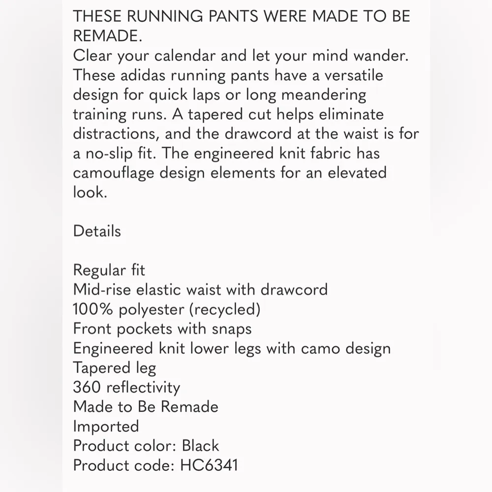 Adidas Made to be Remade Women’s Running Pants, Medium - Image 5