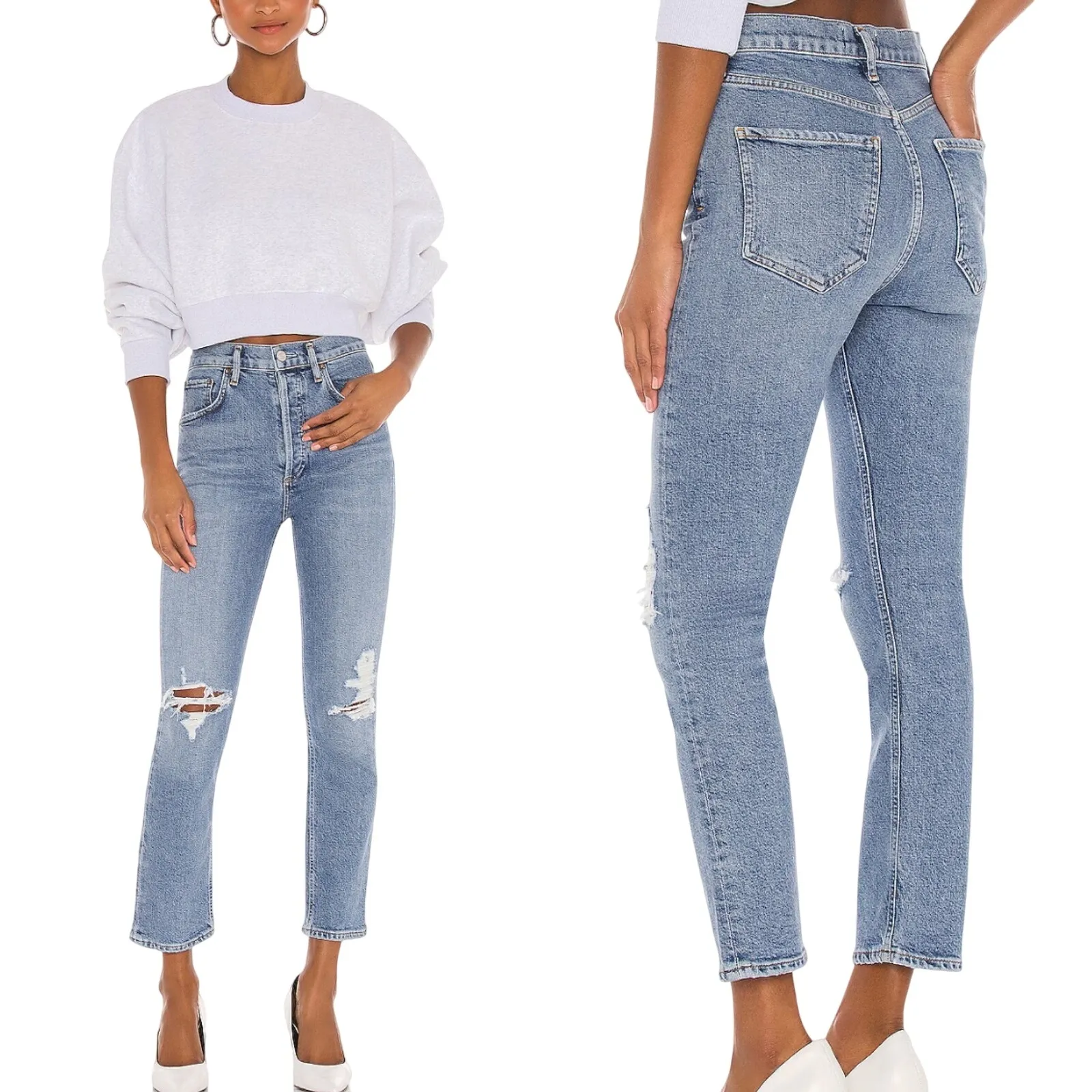 AGOLDE Riley High Rise Straight Crop Distressed Jeans in Whiplash size 27 - Image 2