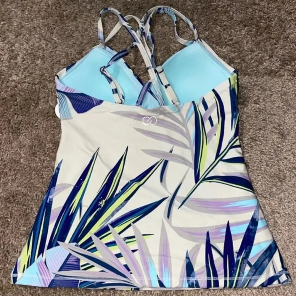 Calia By Carrie Underwood‎ Strappy Ruched Tankini Top Paradise Palm Sharp Green Blue Size XS - Image 5
