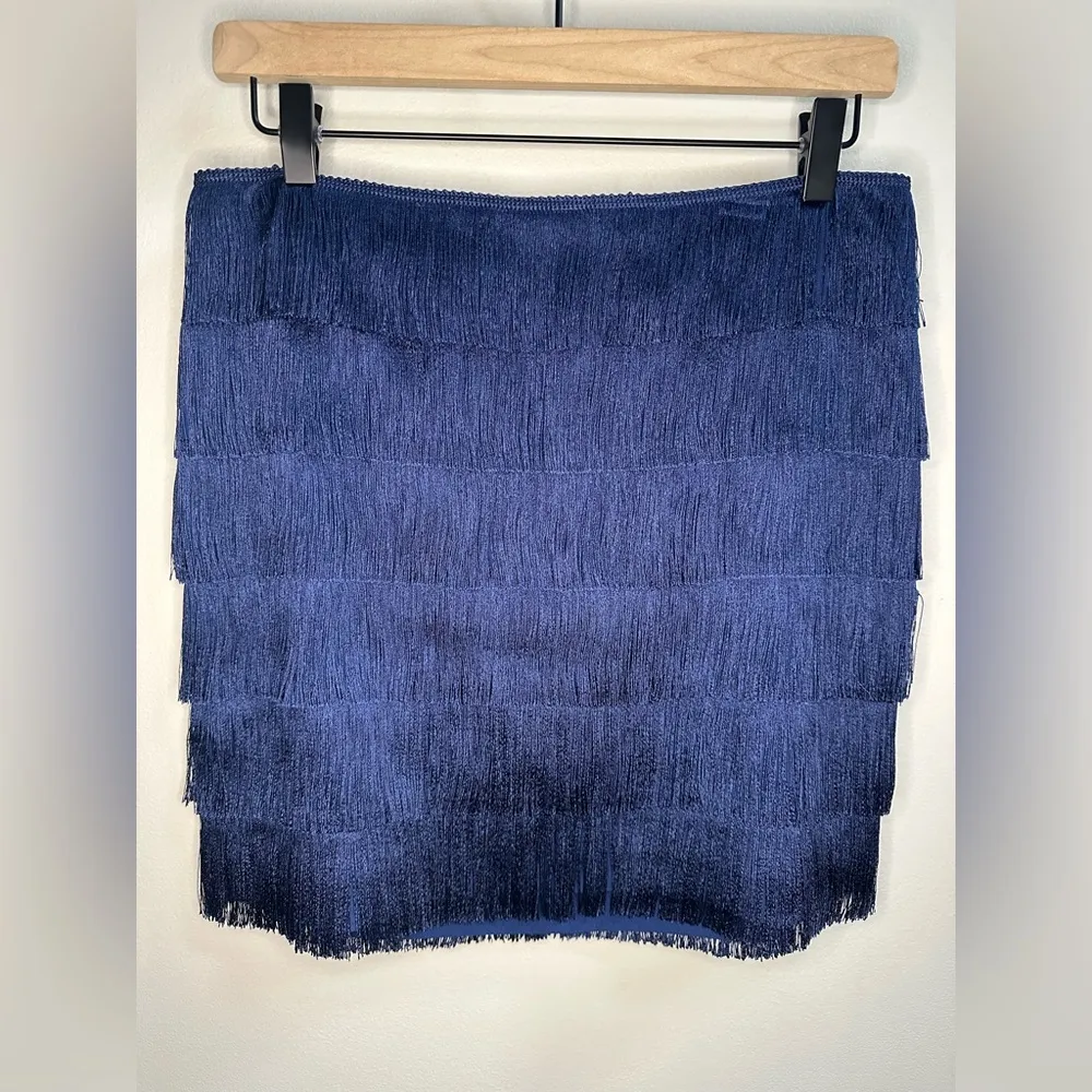 NEW Trina Turk Zazzy Fringe Flapper Mini Skirt in Indigo Blue/Navy - Women’s 4 - Image 3