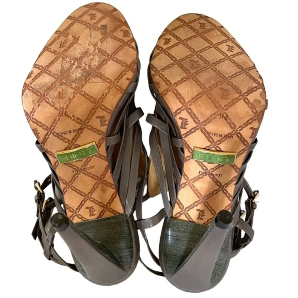 Raja Gray Leather Cage Sandals - Strappy Stiletto Heels w/ Dust Bag - Image 8