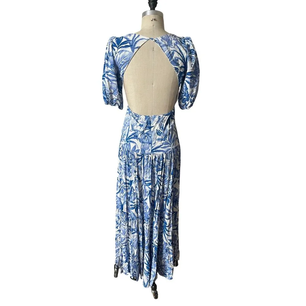 NWOT Seven Wonders Kiah Blue Floral Tiered Cutout Backless Maxi Dress Size Small - Image 5