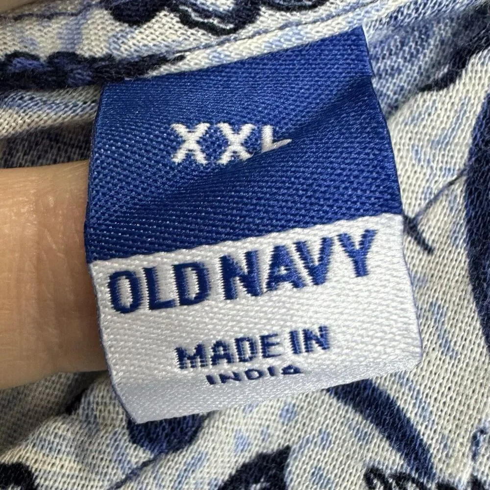 Old Navy XXL Waist Defined Smocked V-Neck Top Blue Patchwork Dolman Sleeves NWT - Image 8