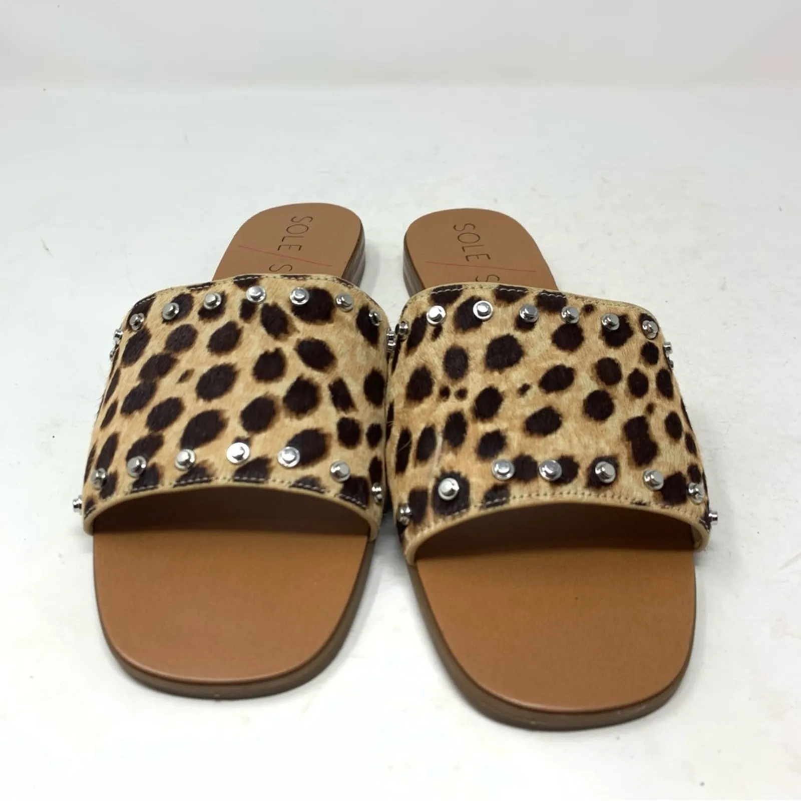 Sole Society Studded Leopard Cheetah Print Slides Sandals Calf Hair size 9 - Image 3