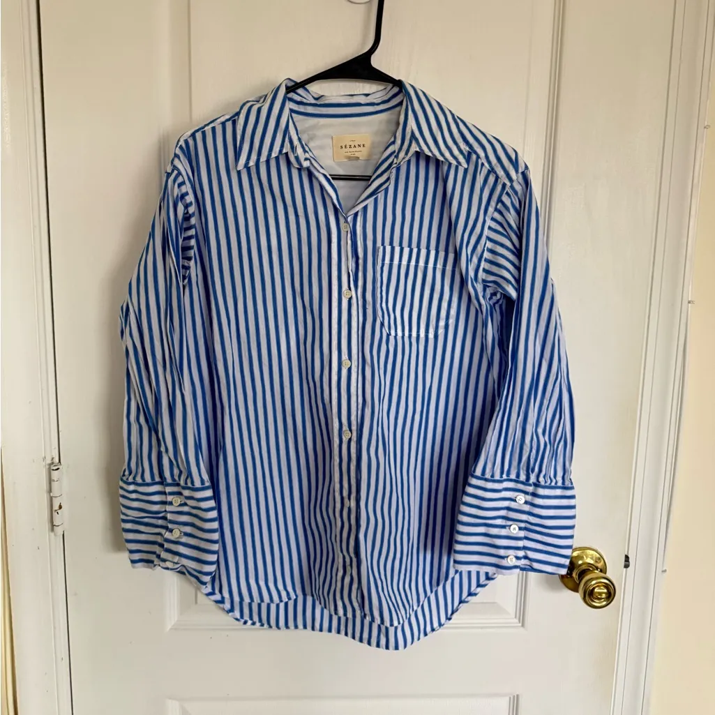 Sèzane Bilma Button Down Blue Stripe Shirt - Image 4