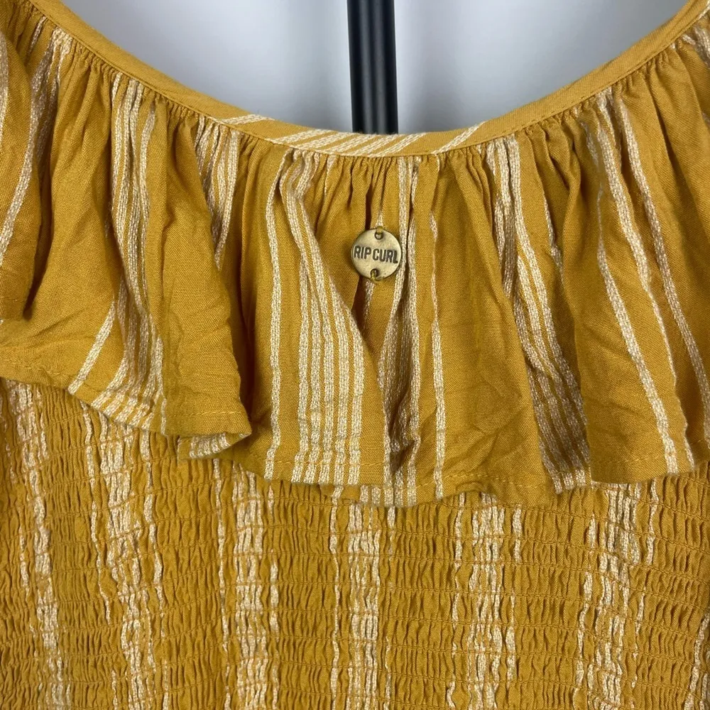 Rip Curl Mustard Yellow Fiesta Stripe Smocked Bodice Ruffle Sleeve Dress‎ - Image 10