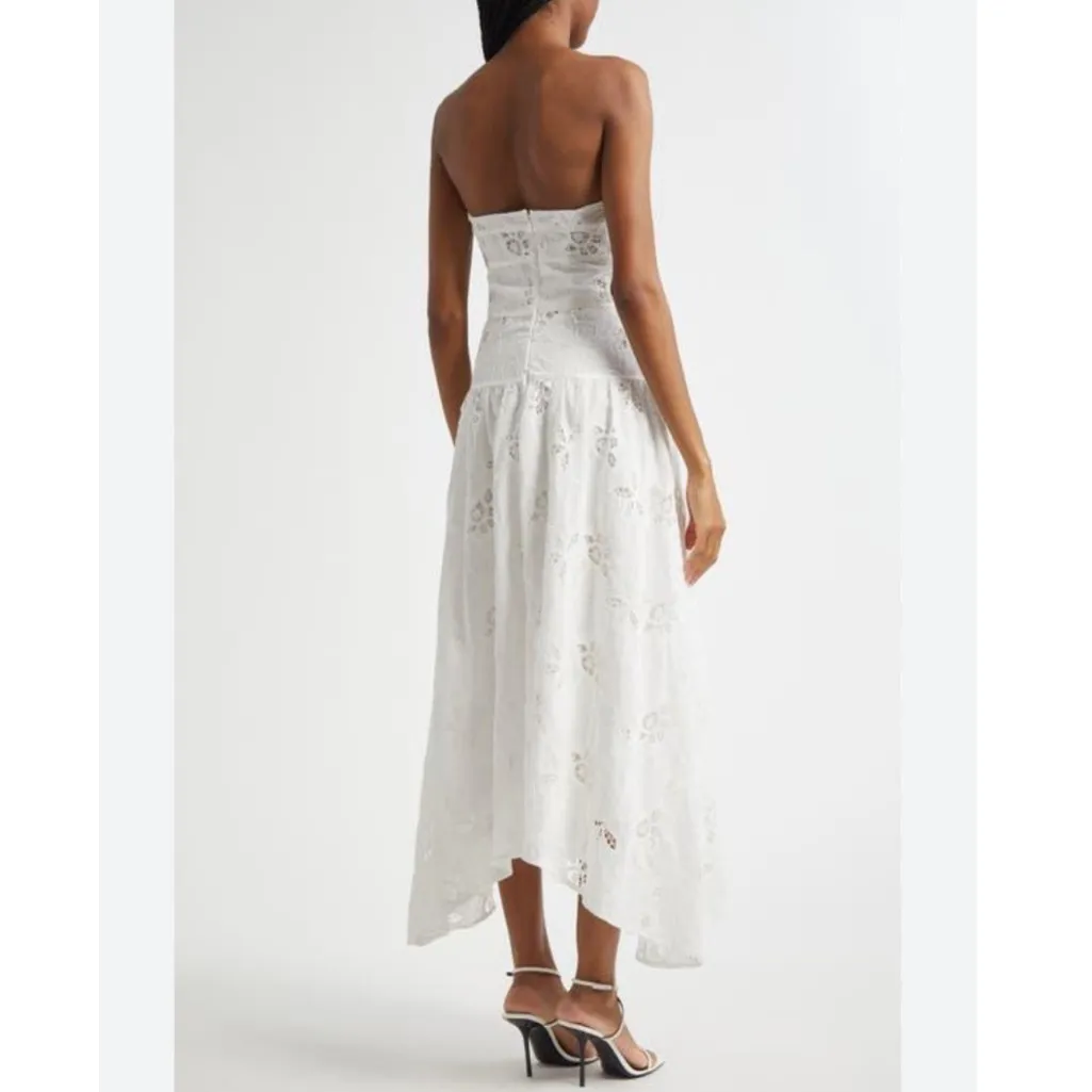 NEW Ramy Brook Blanca Embroidered Strapless Cotton Dress White - Image 2