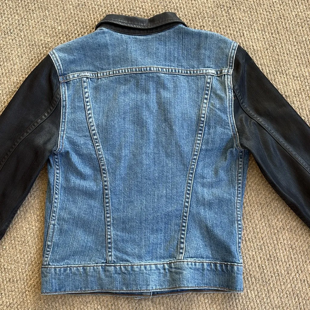 EUC J Brand Bowie Jacket Two Toned Coated Sleeve Denim Blue Black Small - Image 10
