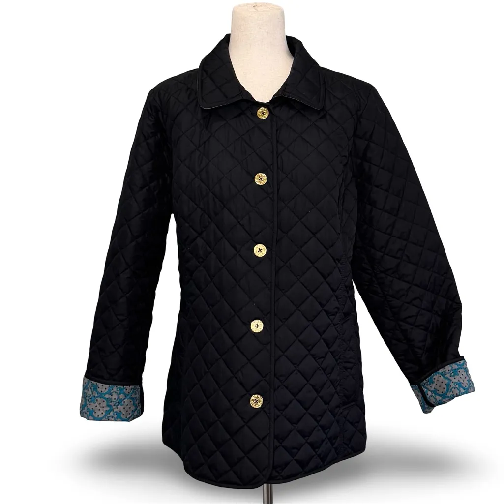 C. Wonder Black Quilted Jacket gold buttons woman’s sz L Size L - Image 2