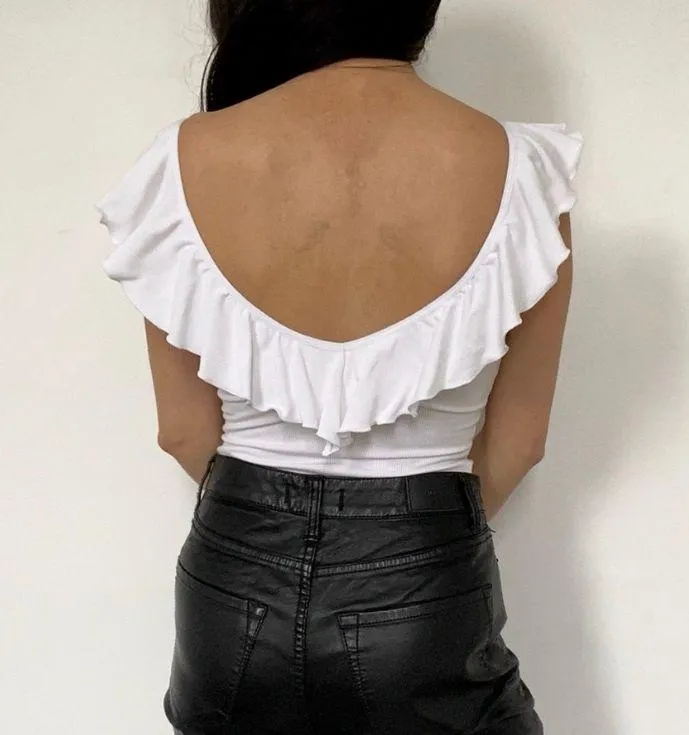 Aritzia White Ruffle Bodysuit - Image 5